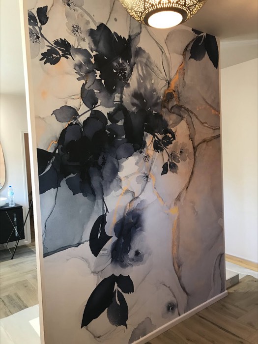 Panoramique floral à l'encre, effet aquarelle